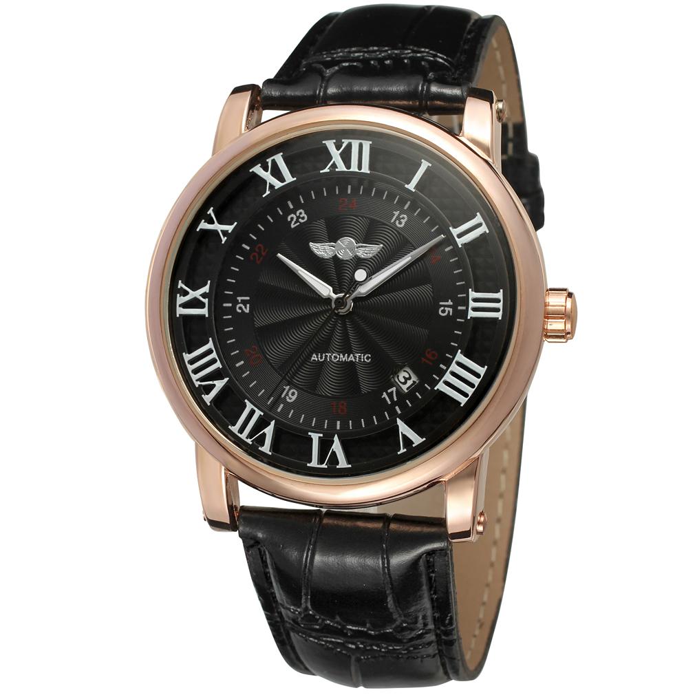 Top Winner Brand Automatic Watches Luxury Leather Watchband 24-hour Mechanical Clock Luminous Hands Calendar Date Clock: Coffee