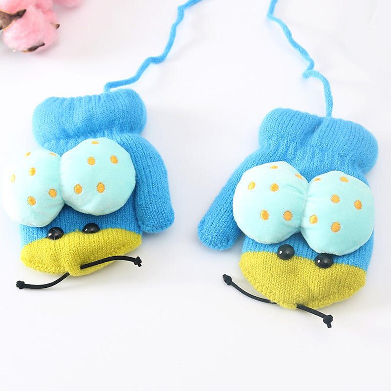 Wecute Forma Dos Desenhos Animados Joaninha Bonito Bebê Infantil Luvas de Inverno Crianças Luvas De Malha Saco Refere-se Ao Pescoço Pendurado Luvas Duplas para 3-6Y