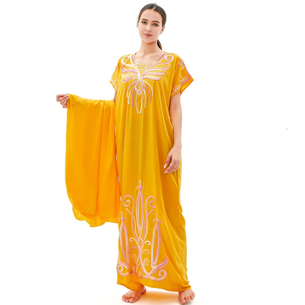 Abaya musulmana de algodón para mujer, caftán Dashik de Oriente Medio, ropa de África, India, Arabia Saudita, Pakistán, turbante bordado Djellaba R08
