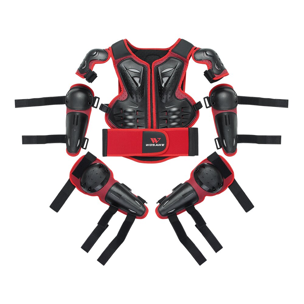 Wosawe Kinderen Elleboog En Kniebeschermers Armor Jacket Fietsen Bescherming Gear Mtb Kniebeschermers 5Pcs Set: 5pcs Set Red