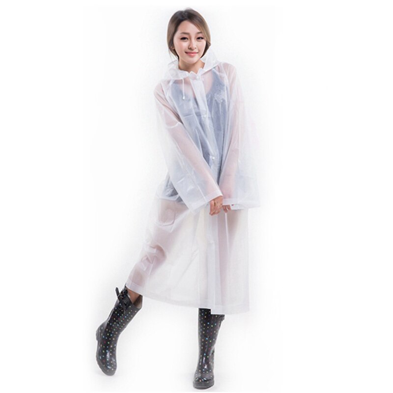 Moda donna a buon mercato giacca lunga semi trasparente impermeabile con cappuccio cappotto antipioggia EVA amichevole EVA trasparente sottile impermeabile donna: bianca