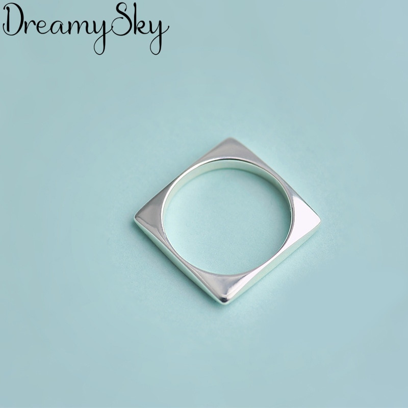 Silver Color Geometric Square Rings For Women Engagement Statement Finger Ring