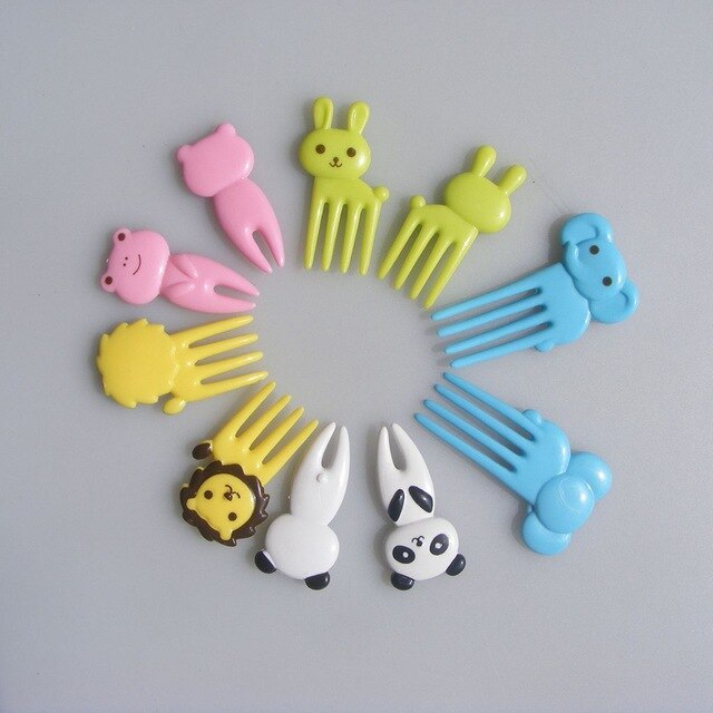 Animal Farm Fruit Vork Mini Cartoon Kinderen Snack Cake Dessert Snack Dessert Pick Tandenstoker Lunches Party Decoratie Vorken: F10pcs randomly sent