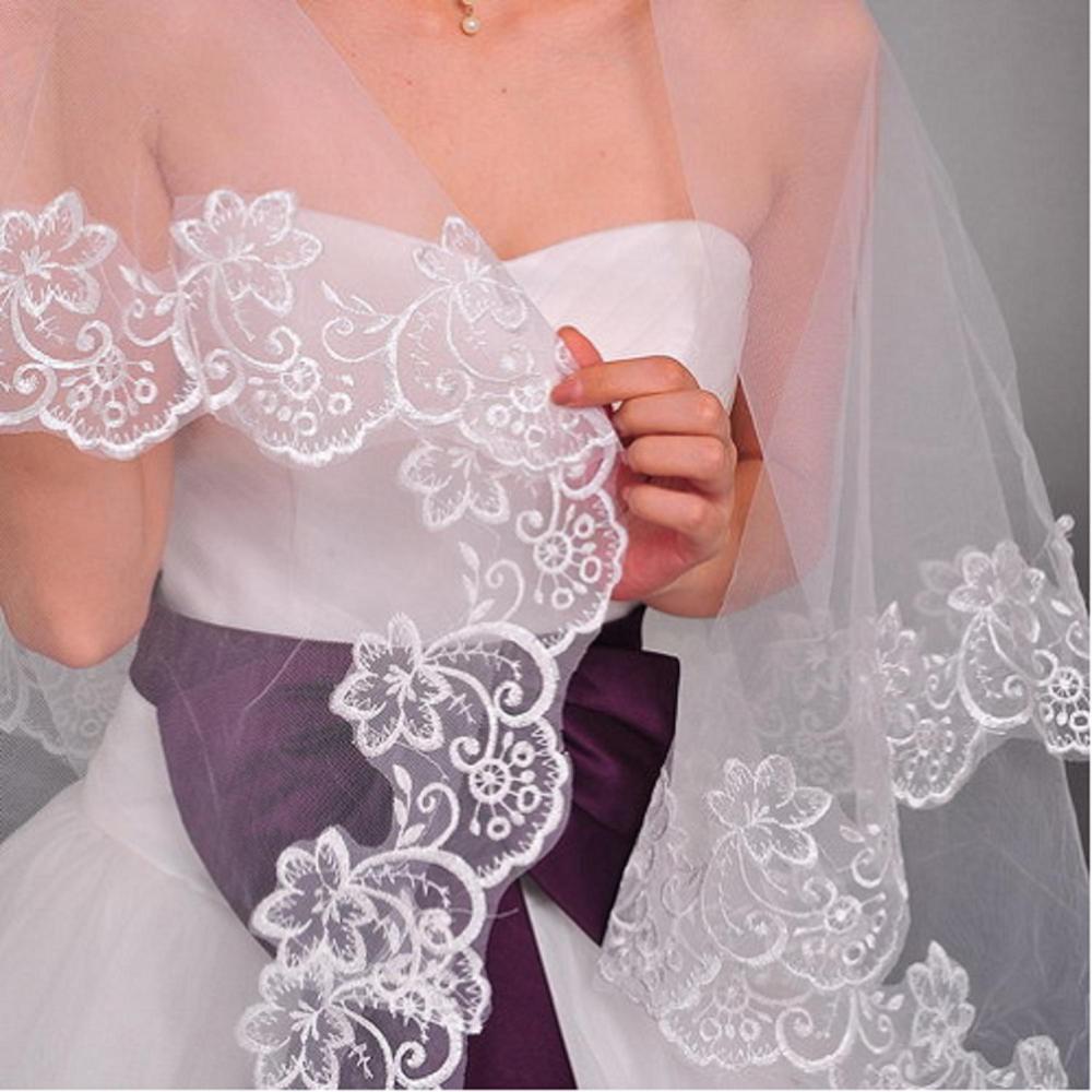 Velo de novia de tul corto de estilo Vintage, aplique de encaje de una capa, longitud hasta la Catedral, color blanco marfil,