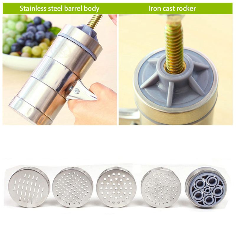 Stainless Steel Manual Noodles Press Machine Pasta Maker with 5 Noodle Mould