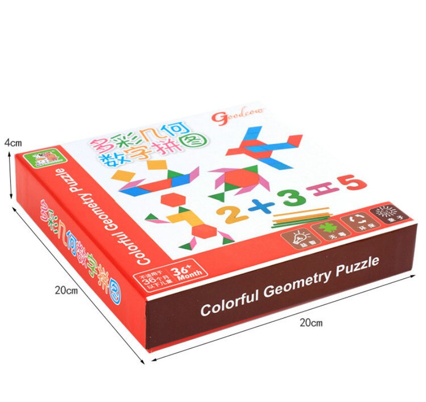 Geometric Shape Puzzle - Wood - 20x20x4cm - Color & Number Recognition - Educational Toy for Kids > 6 Years