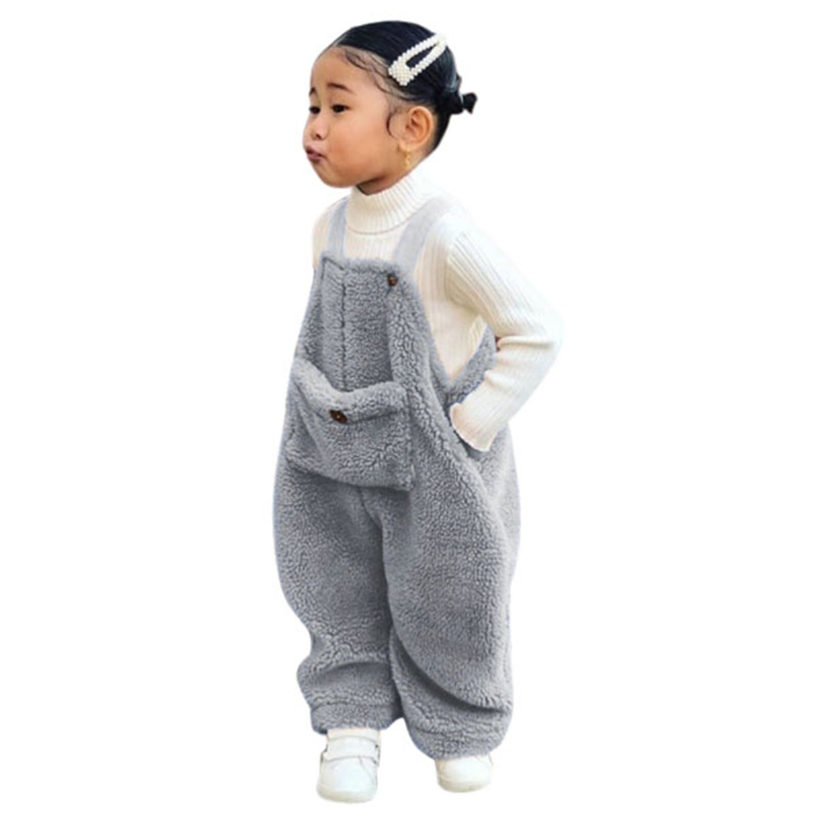 Toddler Infant Kids Baby Girl Boys Solid Colors Plush Flannel Suspender Pants Overalls Warm Winter Loose Bodysuit#p4: C / 2-3Y