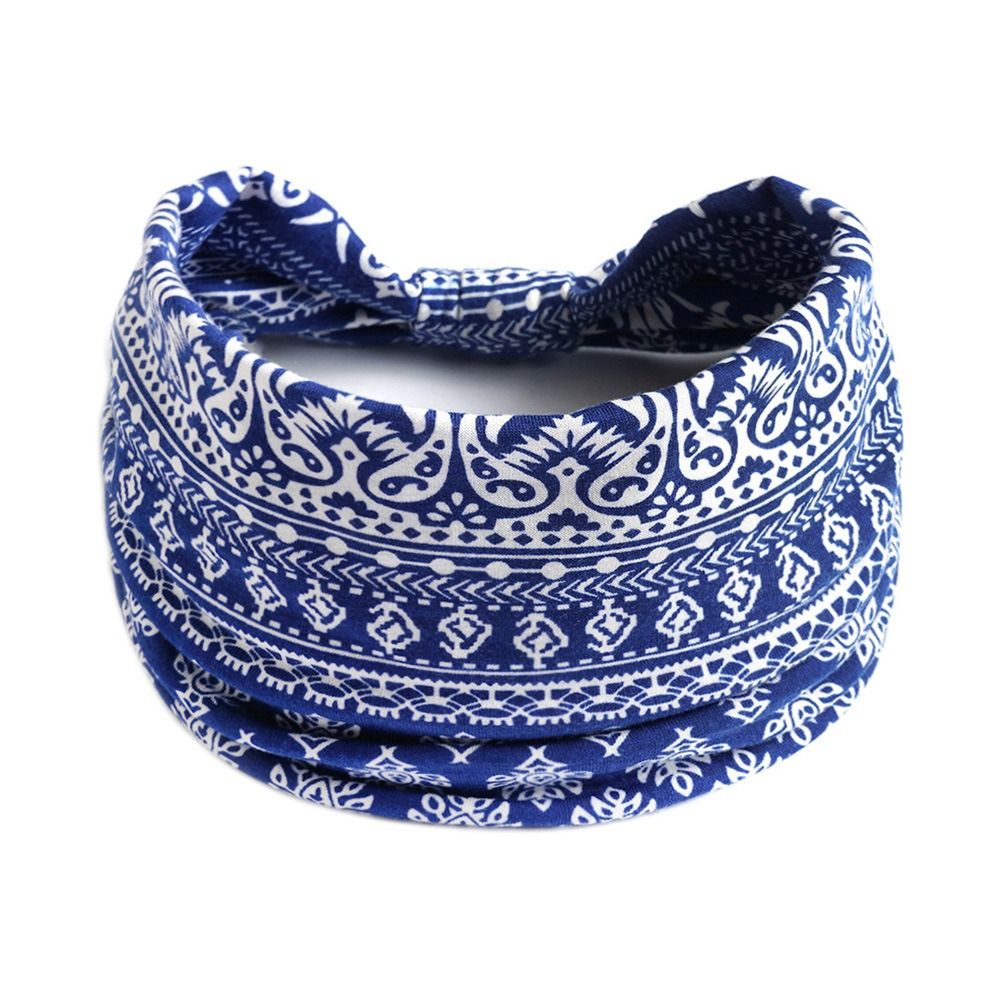 Boho Flower Print Wide Headbands Vintage Knot Elastic Turban Headwrap for Women Girls Soft Bandana Hair Accessories: Champagne