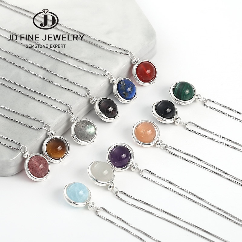 JD Neue Einfache Runde 925 Sterling Silber Farbe Lila Amethysten Natürliche Stein Anhänger für Halsketten Schmuck