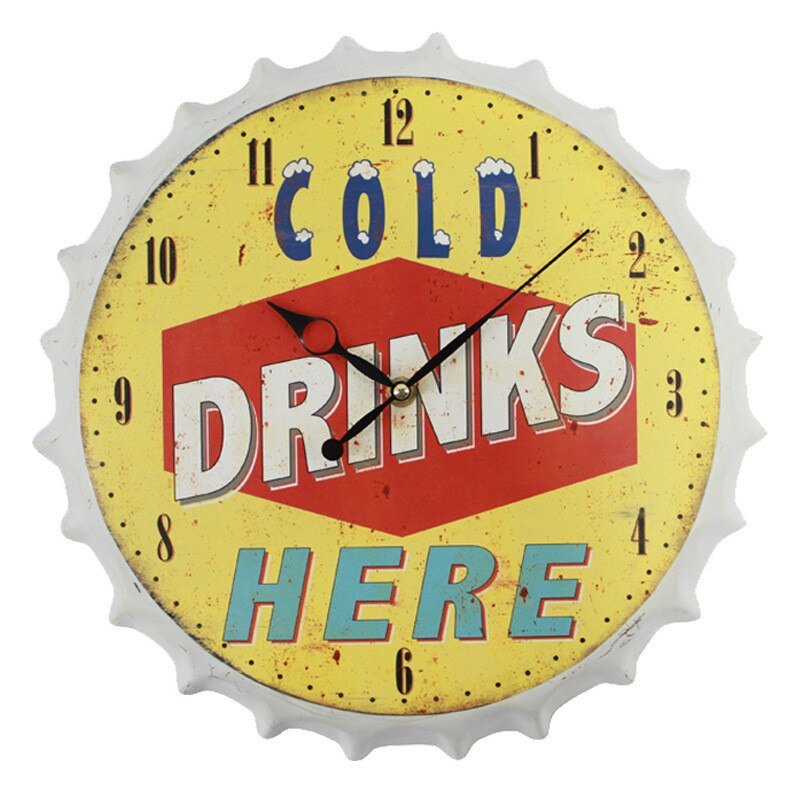 De Metal funda para botella de cerveza Reloj de pared de Retro Sala decoración silencio reloj temático para cafetería Bar decoración 3D vino tapa 35cm: C