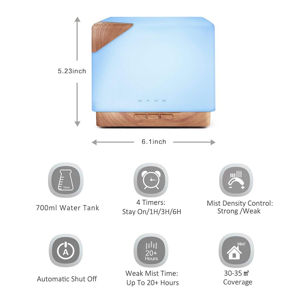 Essential Oil Aroma Diffuser,Premium 5In1 Ultrasonic Aromatherapy Fragrant Oil Vaporizer Humidifier Auto Off Safety Switch 600ml
