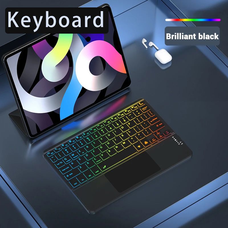 Multilingual 7-Colors Backlit Wireless with Touchpad Keyboard Rechargeable Portable Keyboard For iPad Tablet Laptop IOS Android: Olive / BLACK SWITCH