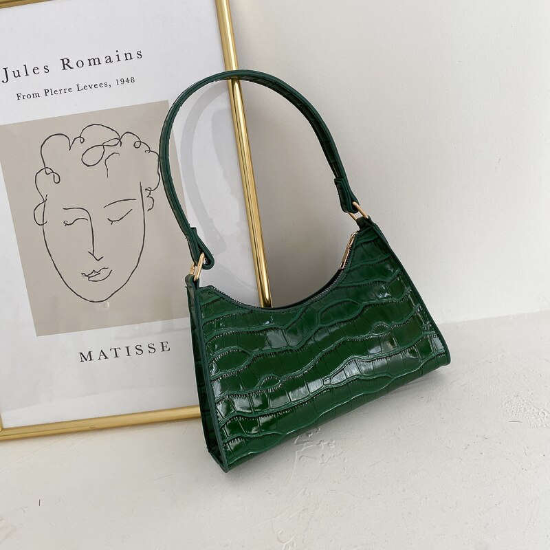Prachtige Boodschappentas Retro Casual Vrouwen Bakken Schoudertassen Vrouwelijke Lederen Effen Kleur Keten Handtas Voor Vrouwen: green