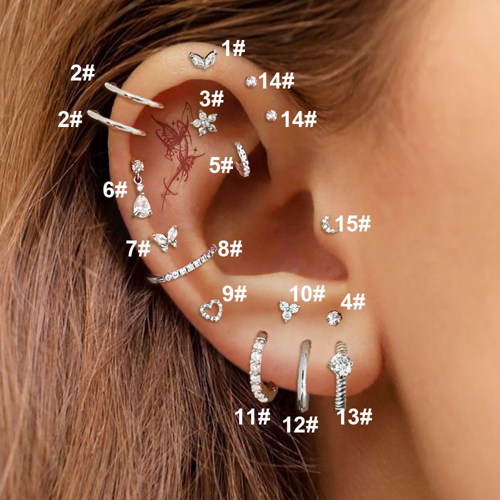 1pc conch tragus rook helix piercing til kvinder zircon cz hjerte måneblomst ørepiercing hoop ørering ørering sexet kropssmykke: Grøn / Rhodineret