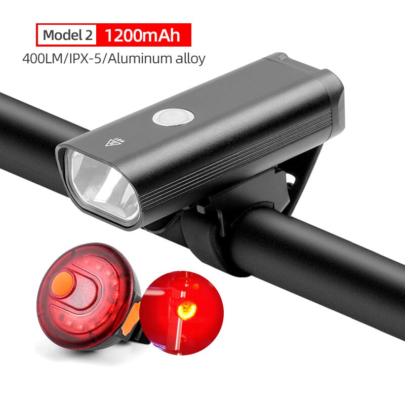 2000 mah lommelygte til cykel usb genopladeligt cykellygte pandelampe til mtb landevejscykling styr forlygte lys 400 lumen: Sæt g