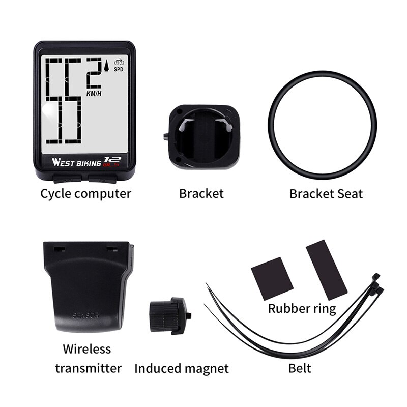 WEST BIKING Wireless Bicycle Computer Large Digital Bike Computer Odometer Speedometer Bike Thermometer Waterproof LCD Backlight