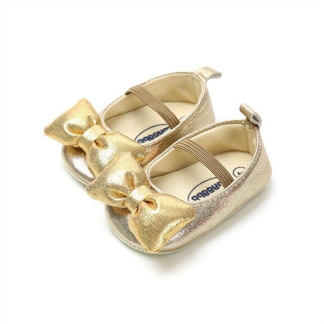 Baby Meisje Prinses Schoenen Soft Sole Crib Lederen Schoenen Kid Peuter Wedding Party Grote Strik Eerste Wandelaars Prewalker 0-18M: Goud / 7-12 Months