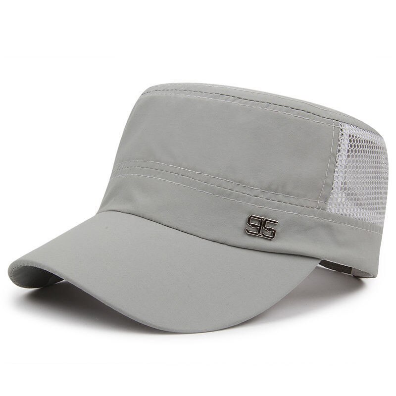 Mode Zomer Mannen Vrouwen Sneldrogende Platte Hoed Licht Zonnehoed Shading Netto Caps Verstelbare Zomer Ademend Mesh Baseball cap: Light Gray