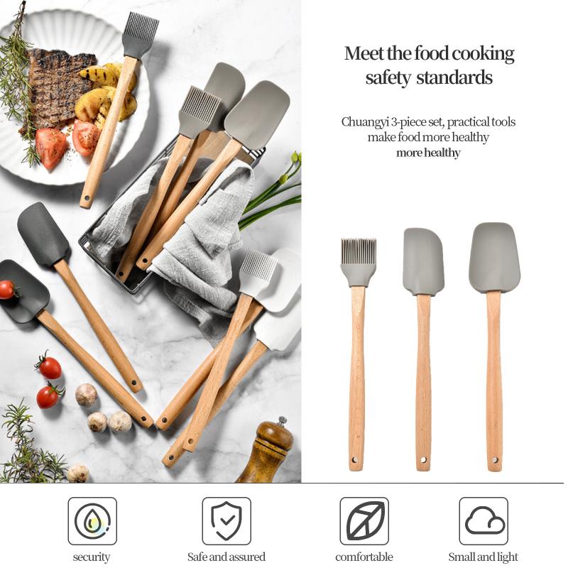 3Stck Wärme Beständig Integrieren Silikon Löffel Schaber mit Holz Griff Kochen Spachtel Eis Kuchen für Küche Werkzeug Utensil