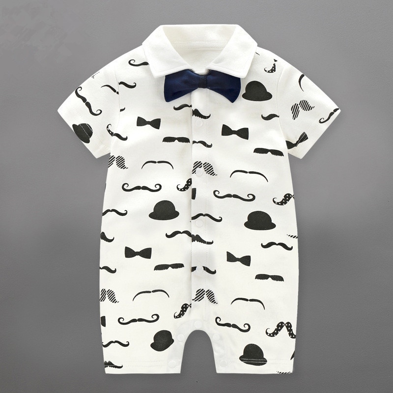 Baby Rompers Gentleman Short Sleeve Baby Boys Rompers with Bowknot Jumpsuit Newborn Clothes