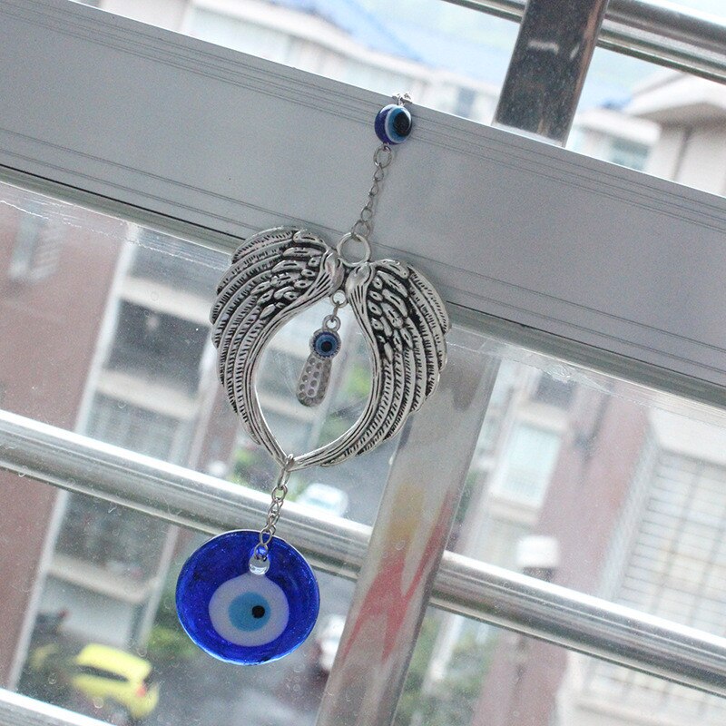 Colgante de ojos azules con alas de Ángel turco para pared de coche, decoración interior para el hogar y el jardín, 1 unidad
