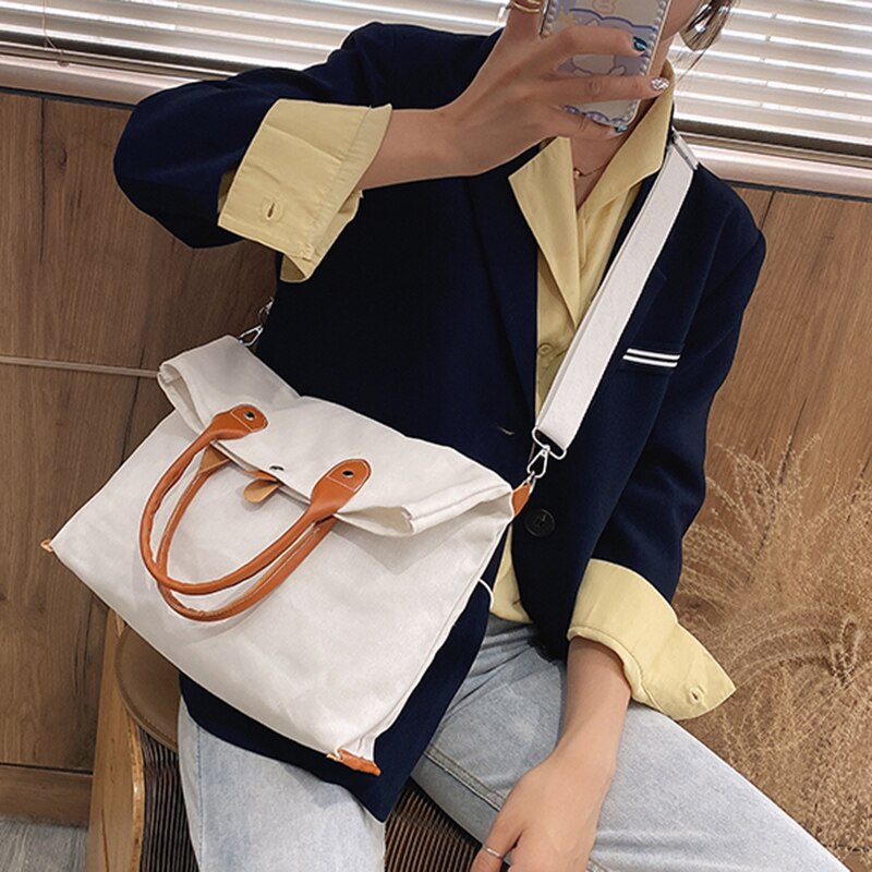 Women High Capacity Bag Studend Solid Shoulder Canvas Bag Shopping Tote Bags Lady Bag Female Casual Underarm Handbag