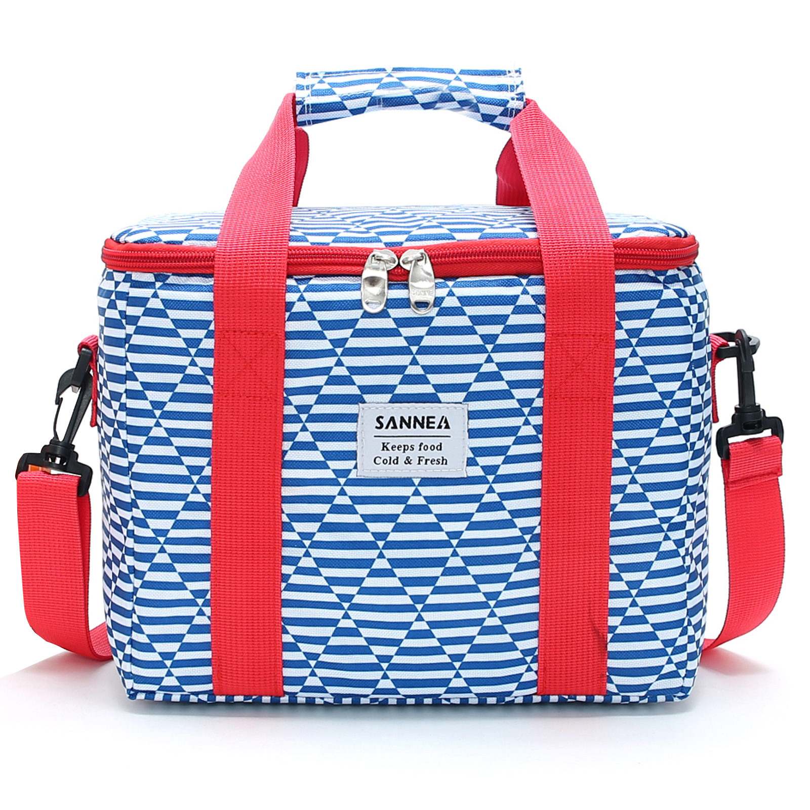 Outdoor Picnic Lunch Bag Lunch Bag for Kids Insulated Lunch Box Snack Box with Strap and Side Mesh Pocket for Boys Girls: blue stripes 10L
