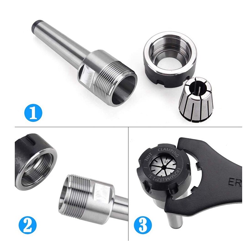 ER25 Collet Set Chuck with MT2 ER25 M10 Motor Extension Rod, CNC Engraving Machine or Milling Lathe Tool