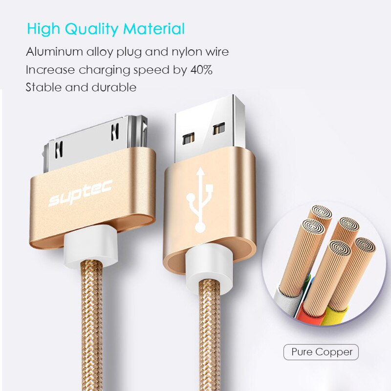 SUPTEC USB kabel dla iPhone 4 s 4S 3GS iPad 2 3 ipod nano dotykowy szybkie ładowanie 30 Pin oryginalny adapter do ładowarki ładowarka kabel do transmisji danych