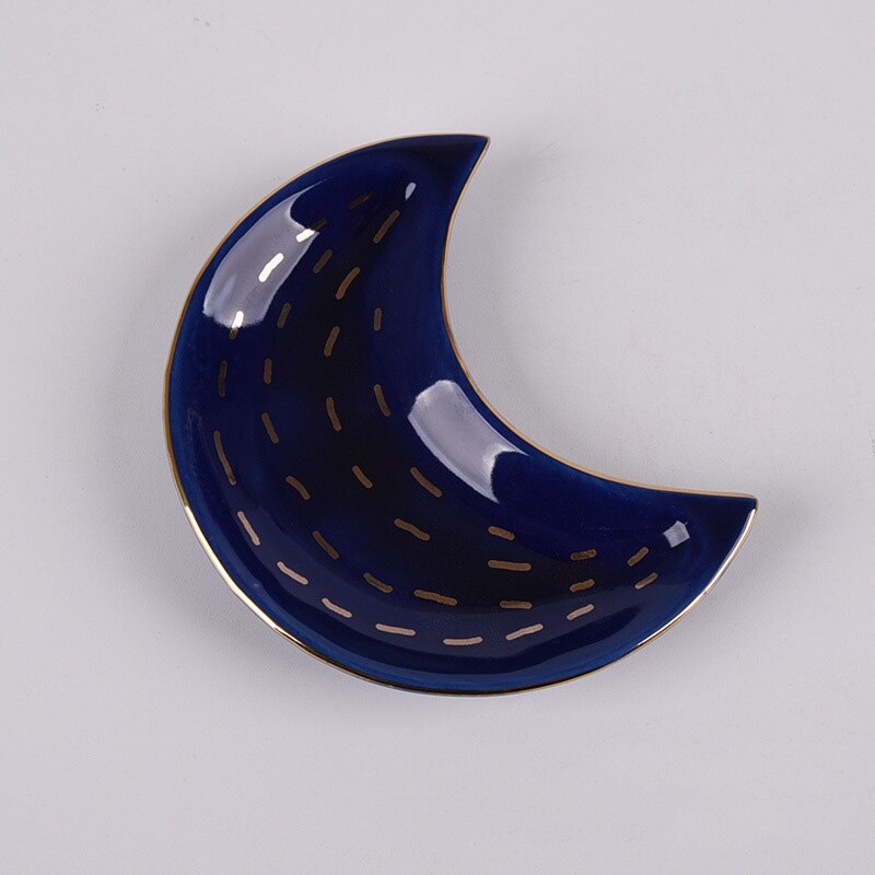 Ceramic Moon Shape Small Jewelry Dish Earrings Necklace Ring Storage Plates Fruit Dessert Display Bowl Decoration Tray: Style F