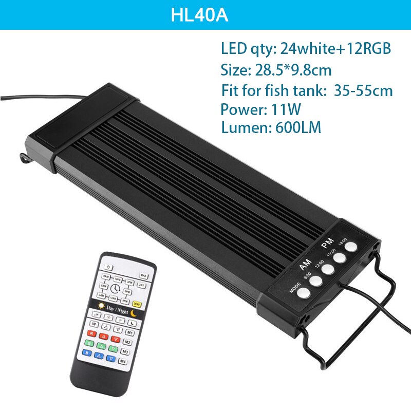 Aquarium Led Verlichting 24/7 Uur Volledige Spectrum Dimmer Lamp Voor Plant Groei Zonsondergang Zonsopgang Marine Fish Tank Light Rgb 110V 220V: HL40A