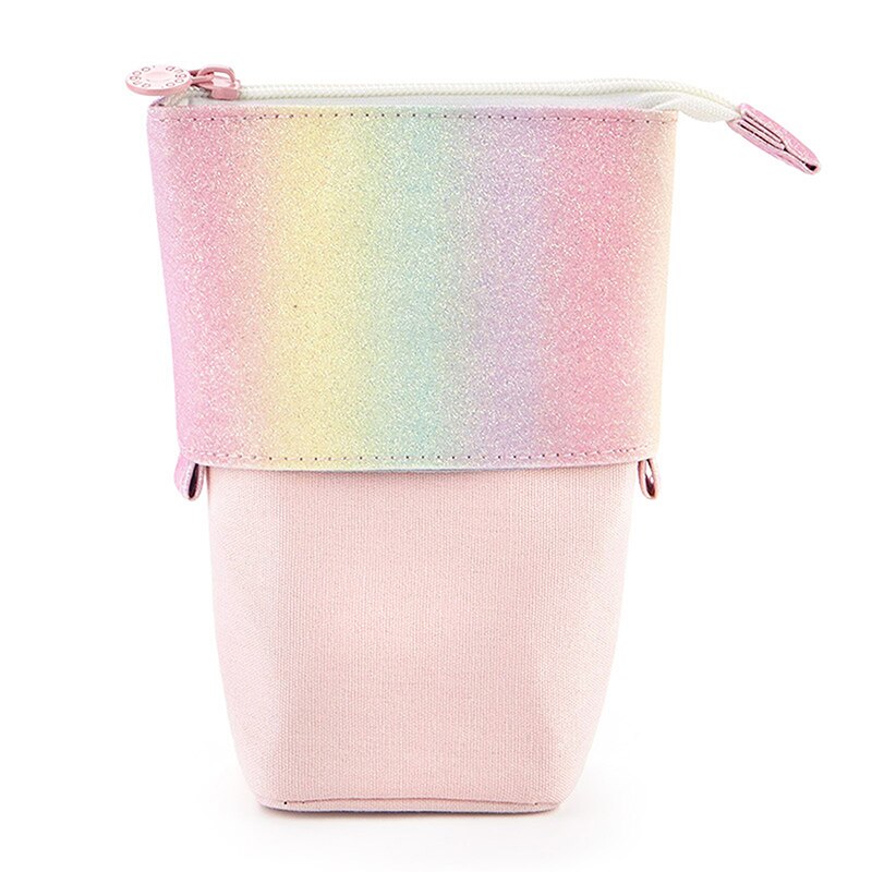 Retractable Pencil Case Sequins Rainbow Large Capacity Multi Pockets School Stationery Bag Pen Case Canvas Pen Holder: OSS21680PK