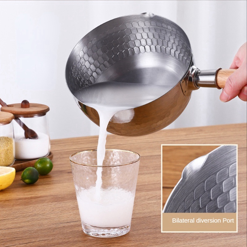 Practical Household Stainless Steel Cookware Anti-Scalding Non-Stick Pan With Wooden Handle
