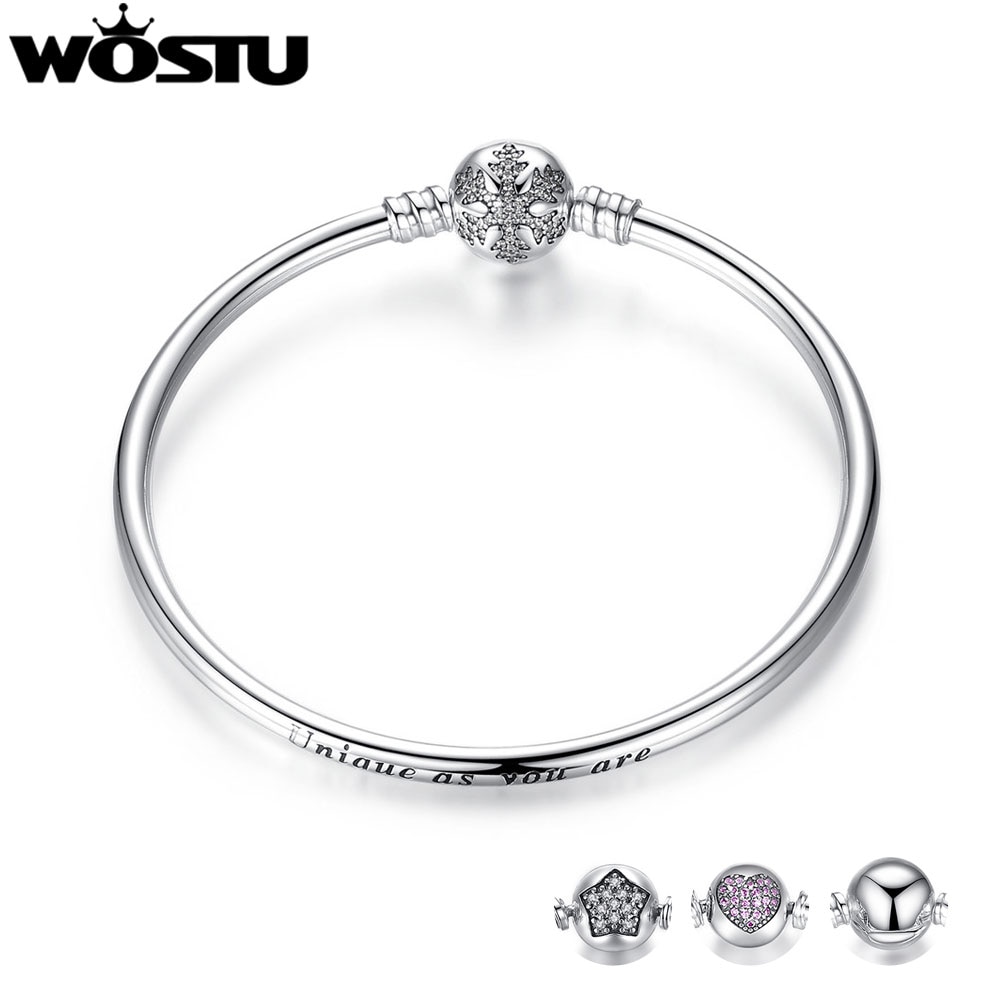 WOSTU Authentic 925 Sterling Silver Charm Bracelet 5 Style Beads Chain Women Bracelet Bangle Fit DIY Charm Fine Jewelry