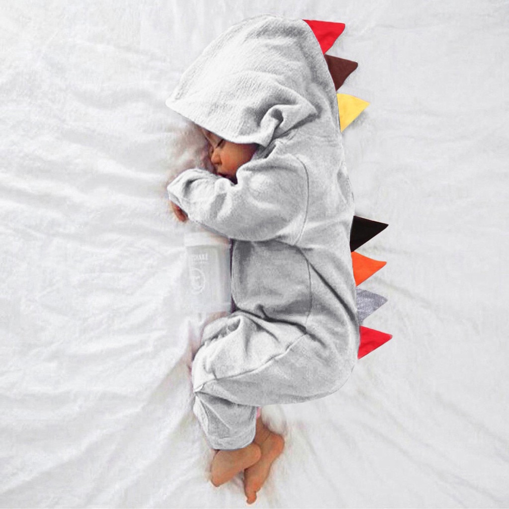 Bebê recém-nascido infantil macacão menino meninas dinossauro estilo retalhos macacão com capuz outfits outono inverno bebê macacão #9