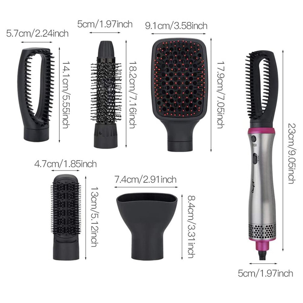 5 In 1 Air Brush Hair Dryer & Volumizer Styler Negative Ionic Electric Hair Dryer & Curler With Detachable Brush Heads
