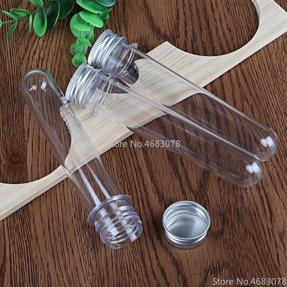 Tubos de ensayo transparentes de plástico con tapón de aluminio, botellas de 25x140mm, material escolar, equipos de laboratorio, 40ml, 50 Uds.