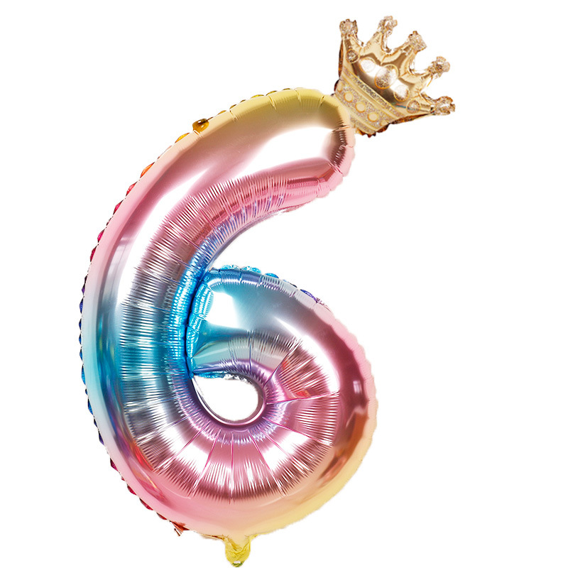 32 inch Rainbow Gradient Crown Digital Aluminum Film Balloon Baby's Birthday Party Decoration Balloon: MULTI