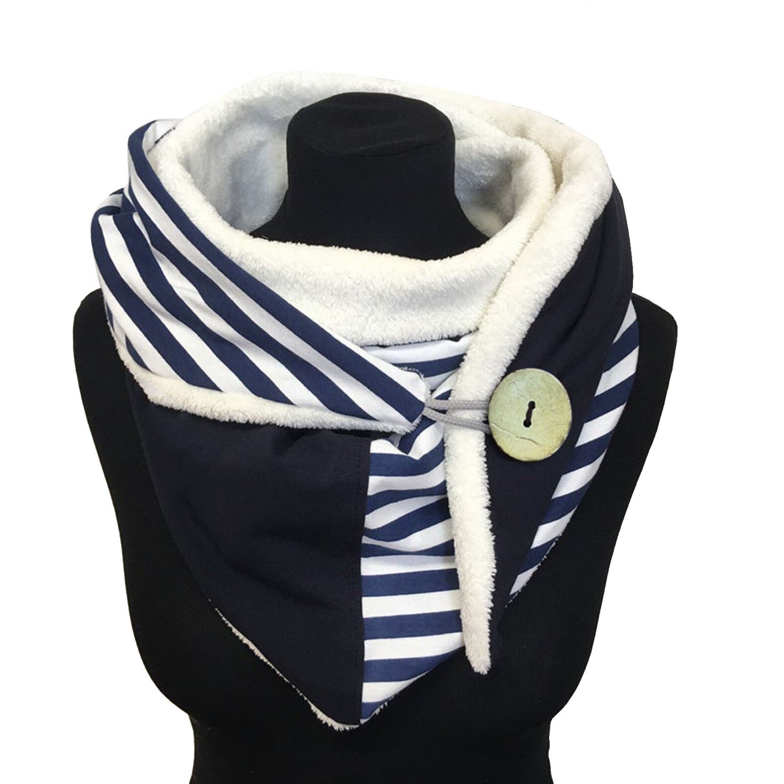 Women Winter Knitting Thicken Scarf Striped Printing Scarf Retro Multi-purpose Wool Shawl Button Scarf Soft Wrap Shawls