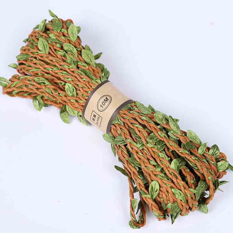 5 Meter/partij Natuurlijke Jute Touw 5Mm Jute Blad Lint Met Kunstmatige Wijnstok Groene Bladeren Diy Craft Vintage Voor Bruiloft party Decor: brown