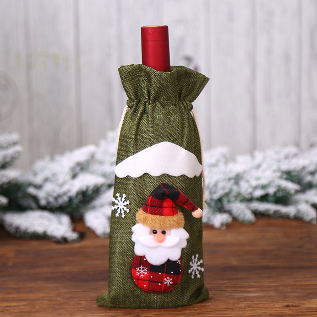 Weihnachten Dekorationen Sackleinen Alten Mann Puppe Rotwein Flasche Set Wein Tasche Festival Hotel Dekoration Sackleinen Wein Set: green