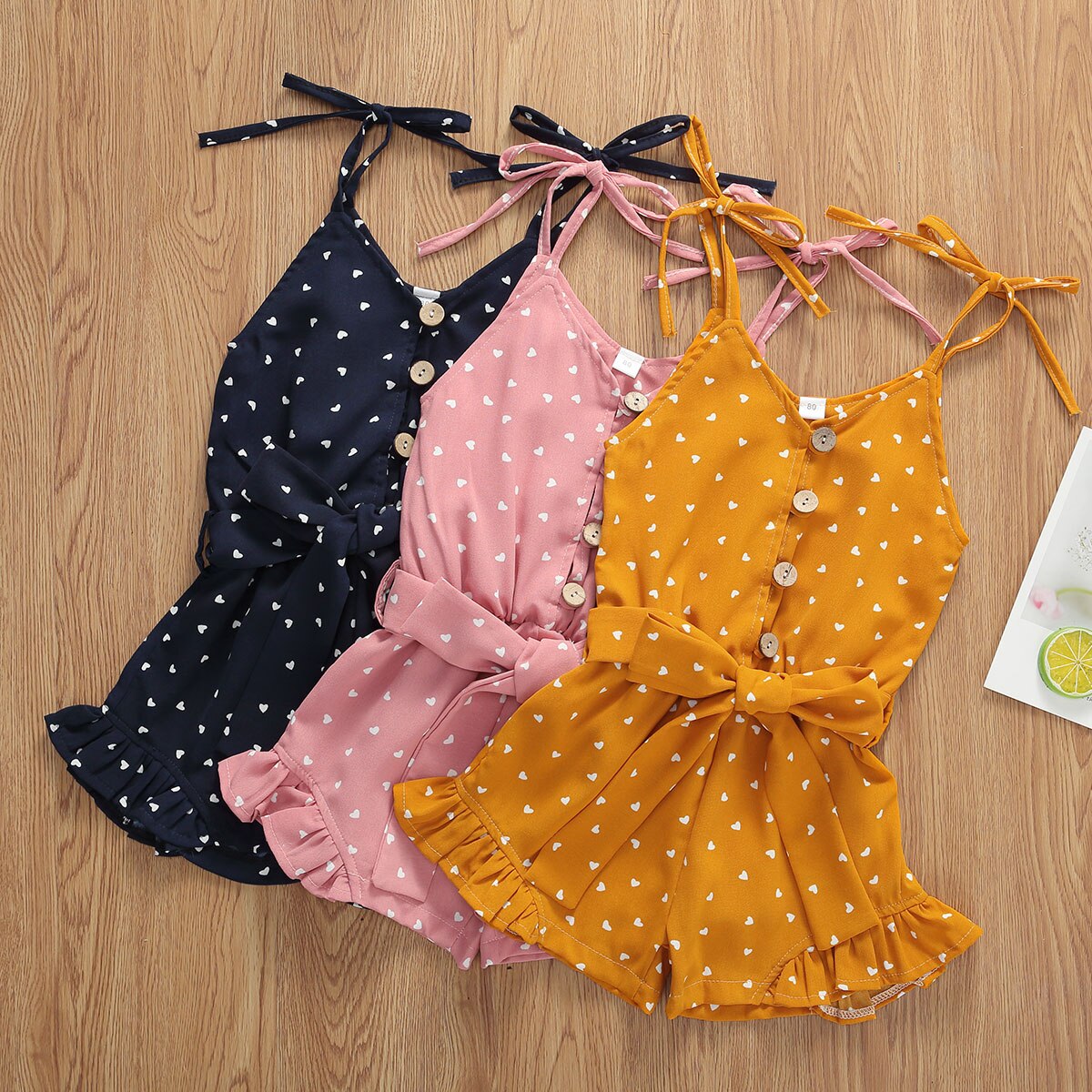 Baby Summer Clothing Toddler Kid Baby Girl Strap Sleeveless Romper Jumpsuit Little Hearts Print Shorts Outfits
