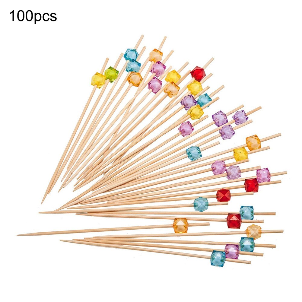 Palillos para cóctel de bambú desechables, palillos para cóctel, fruta, sándwich, hamburguesa, cuentas cuadradas de colores, decoración para platos de cóctel, 100 uds.