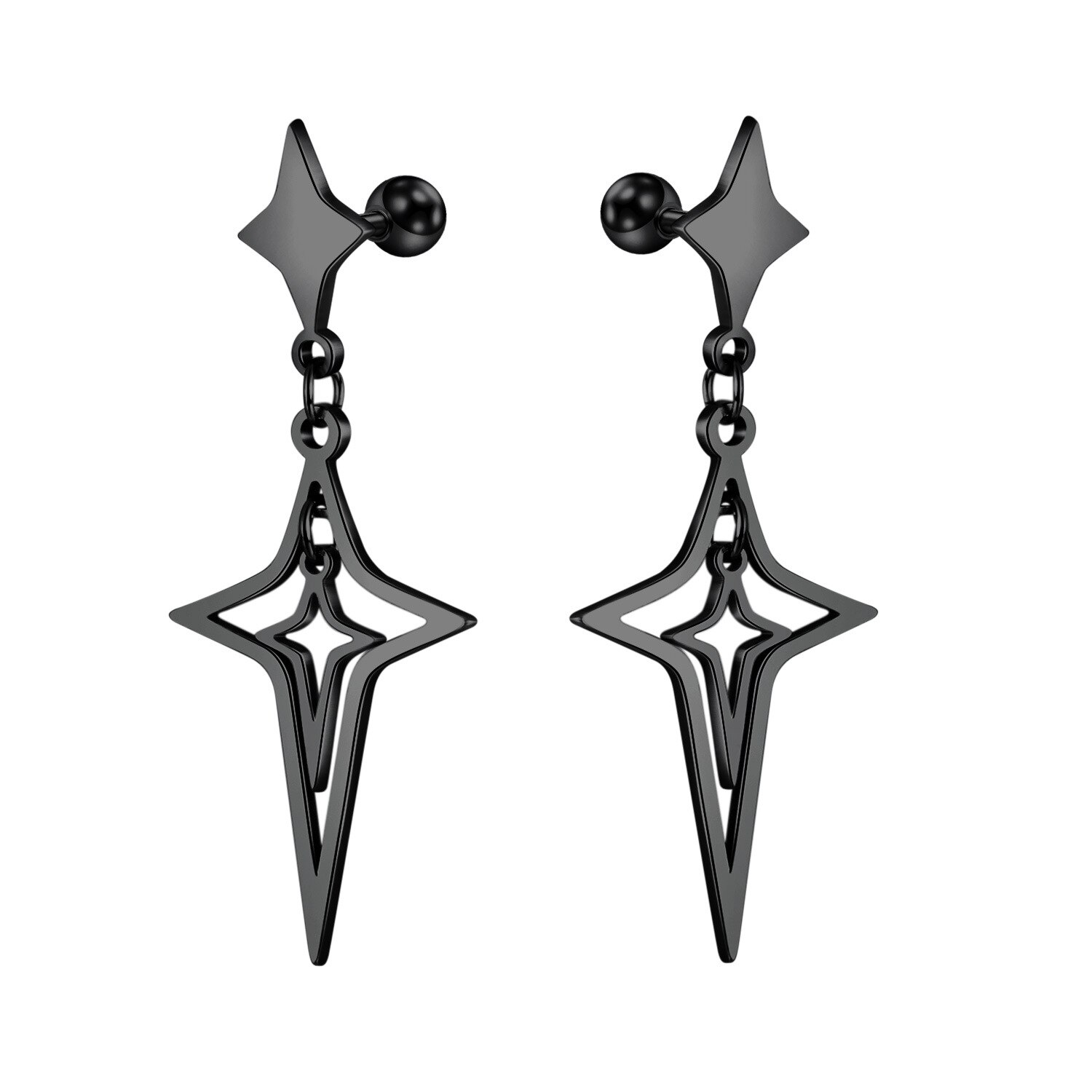 Hip-Hop Wing Tapered Nails Long Tassel Dangle Earrings Stainless Steel Star Punk Earring for Men Cool Jewelry: Style 3