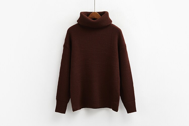 Korean Simple Basic Knitted Sweaters Women Winter Turtleneck Long Sleeve Pullovers Sweater Female Casual Jumper 8 Colors: Coffee