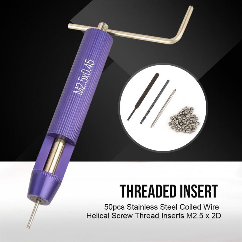 50Pcs Coiled Wire Helical Screw Threaded Inserts Kit Stainless Steel Thread Repair Insert M2.5 x 2D Fasteners parafuso
