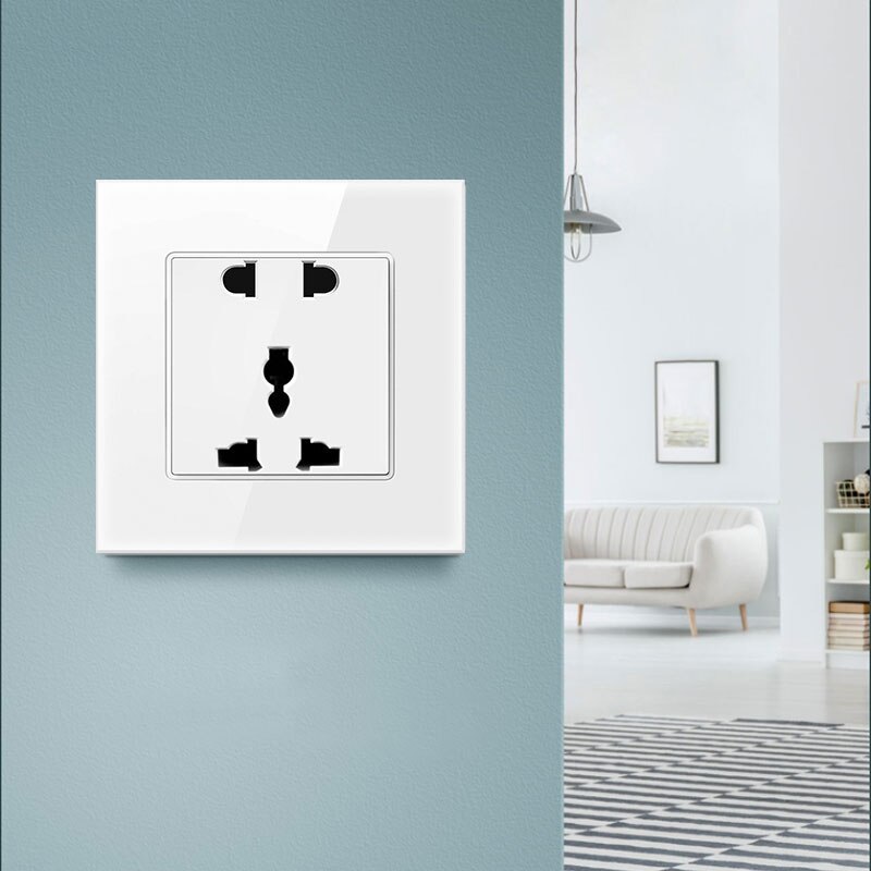 G11 PSSRISE Universal five-hole Socket Tempered Glass panel Wall Outlet Grounded Type household power socket home improvement