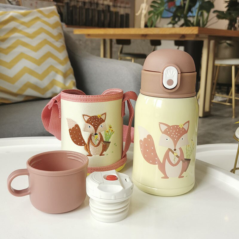 Taza de alimentación para bebé con tapa, termo de leche de acero inoxidable para niños, botella de agua aislada con fugas, taza térmica poof: fox 450ml