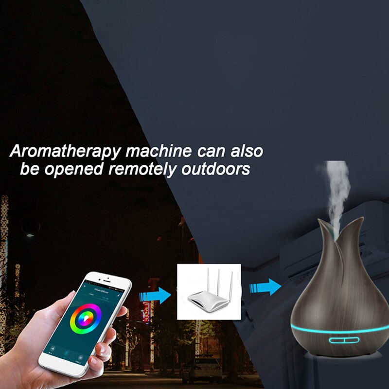 2 stk smart wifi luftfugter æterisk olie aromaterapi diffusor med alexa google app stemmestyring 400ml eu stik - mørkt træ