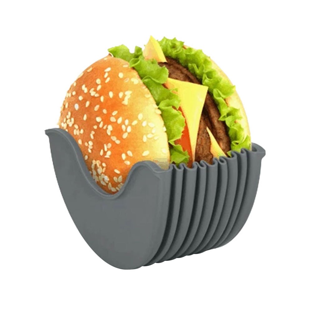 Silicone Burger Holders Reusable Sandwiches Holder Box Beef Press Patty Mold Hamburger Bun Shell Kitchen Tool Burger Fixed Box: Dark Grey